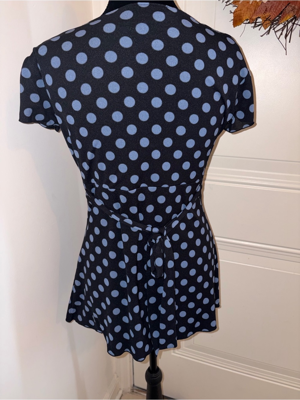 INC International Concepts Black Top with Light Blue Polka Dots and Square Neck - Picture 9 of 12